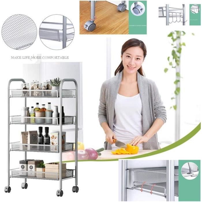 Meuble de Rangement à Roulettes - Chariot de Cuisine Salle de Bain à ...