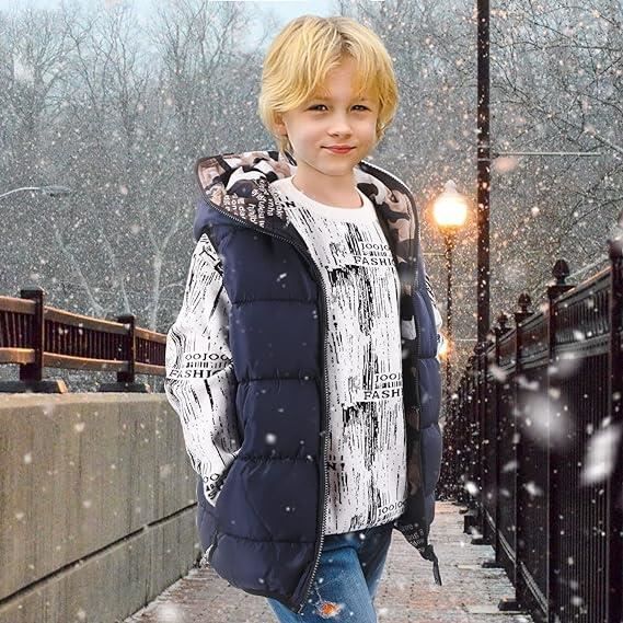 Enfant Gilet Veste sans Manche Doudoune a Capuche Legere Blouson Matelasse Pure Camouflage Reversible Manteau Zippee Coton Duvet bleu marine Cdiscount Pret a Porter