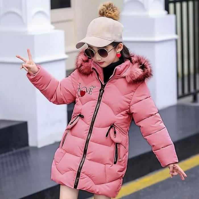Doudoune Enfant Fille Manteau Rembourre a Capuche Fourrure Veste d Hiver Fille Blouson Epaisse Chaud Coupe Vent Rose Rose Cdiscount Pret a Porter