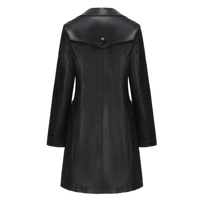 Trench-Coat Femme Mi-Long Simili Cuir Veste À Fermeture Boutonnée - Main Image