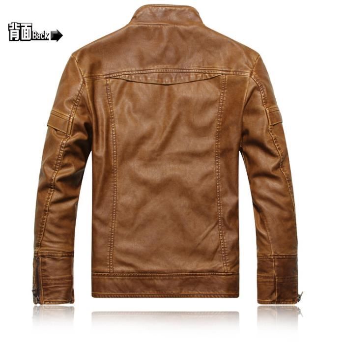 Blouson de moto en cuir pour homme Marron Tailles S à XXL