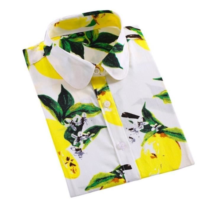 Chemise Chemisier decontracte imprime citron pour femmes a manches longues boutonne a la mode ete S 5XL 2022 Blue lemon Blanc Cdiscount Pret a Porter