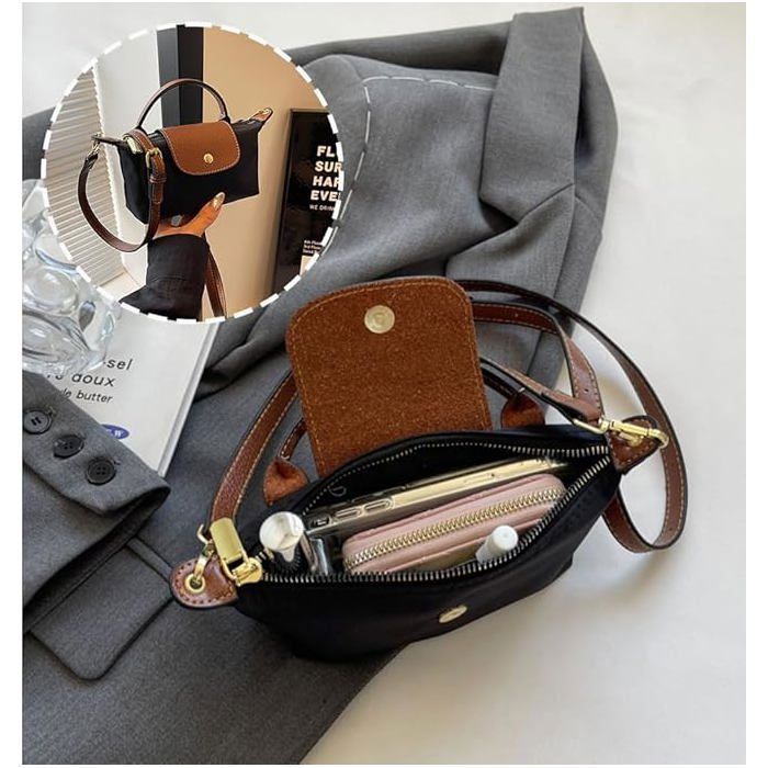 Sac Bandoulière Femme En Nylon - Petit Sac Crossbody Réglable 22x18x8 Cm - Noir, Beige, Kaki, Vert - Pour Shopping, Travail, Voyage