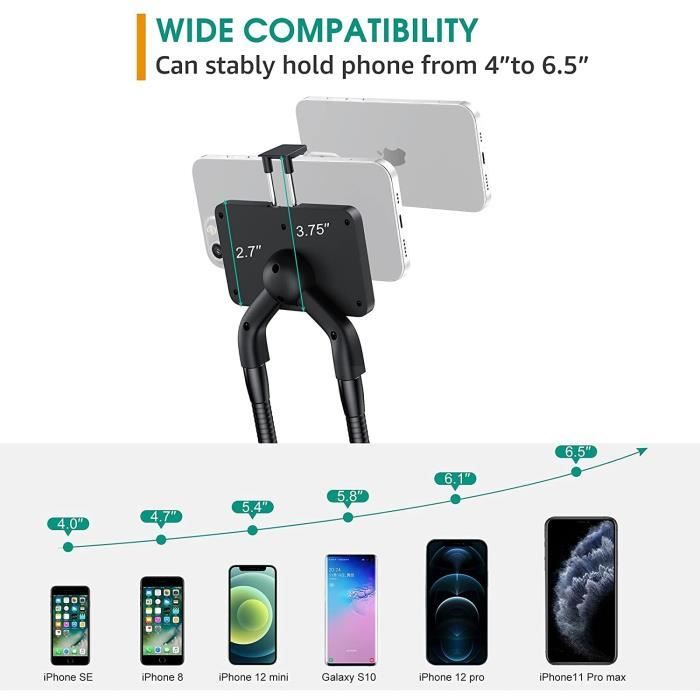 Support Téléphone Flexible Yuqilin 360° - Silicone, Portable, Universel - Noir