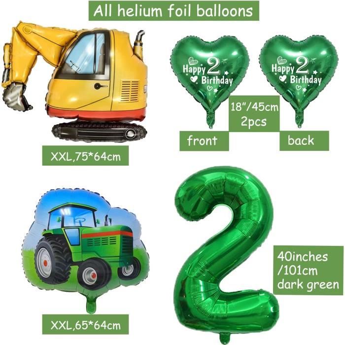 Décoration d'anniversaire,2 ans garçon Fille, tracteur Décoration,Vert  Ballon 2, Ballon de tracteur pour Déco d'anniversaire d'enfant,Happy  Birthday Enfant : : Loisirs créatifs