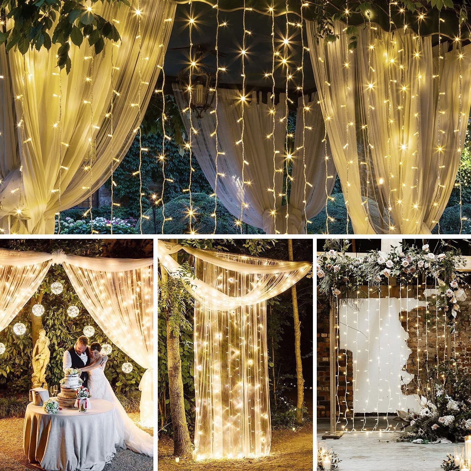 Rideau lumineux à LED, filet lumineux 3m x 3m rideaux de chaînes lumineuses  300 LEDs chaîne lumineuse, rideau lumineux pour mariage, jardin, balcon,  fête extérieure / intérieure 
