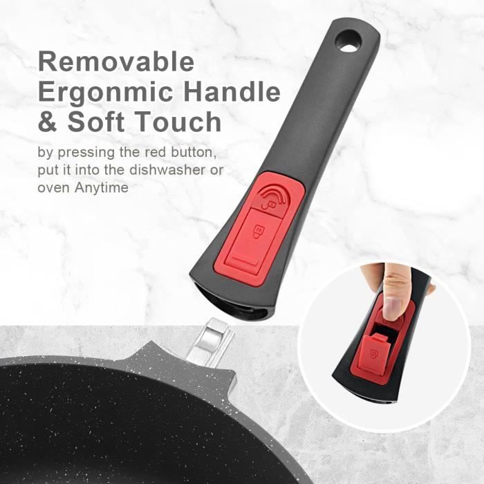 Poêle Antiadhésive 20 Cm AIKENBBKK - Revêtement Granit Sans PFOA - Poignée Amovible - Compatible Induction, Four Et Lave-vaisselle