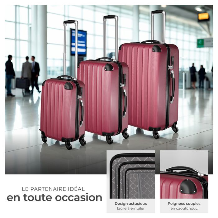 Lot De 3 Valises Rigides TecTake - Trolley à Roulettes 360° - Multiples Couleurs Au Choix - Set Voyage Complet