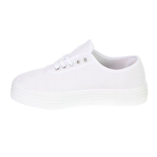Tennis compens es en toile FEMME Blanc Blanc Cdiscount Chaussures