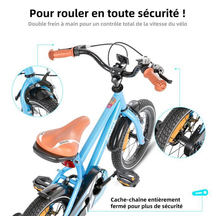 Vélo Enfant HILAND Sentry 16/18 Pouces – Frein à Main Et Rétropédalage, Porte-bagages, Béquille, Réflecteurs – 4-8 Ans, Noir/blanc