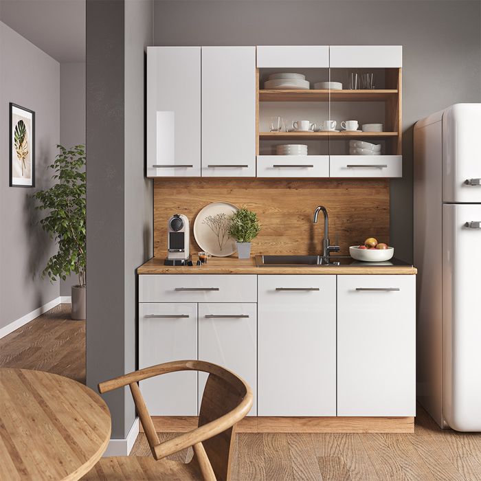 Vicco Îlot de cuisine Fame-Line, Chêne noir brillant/blanc, 90cm sans