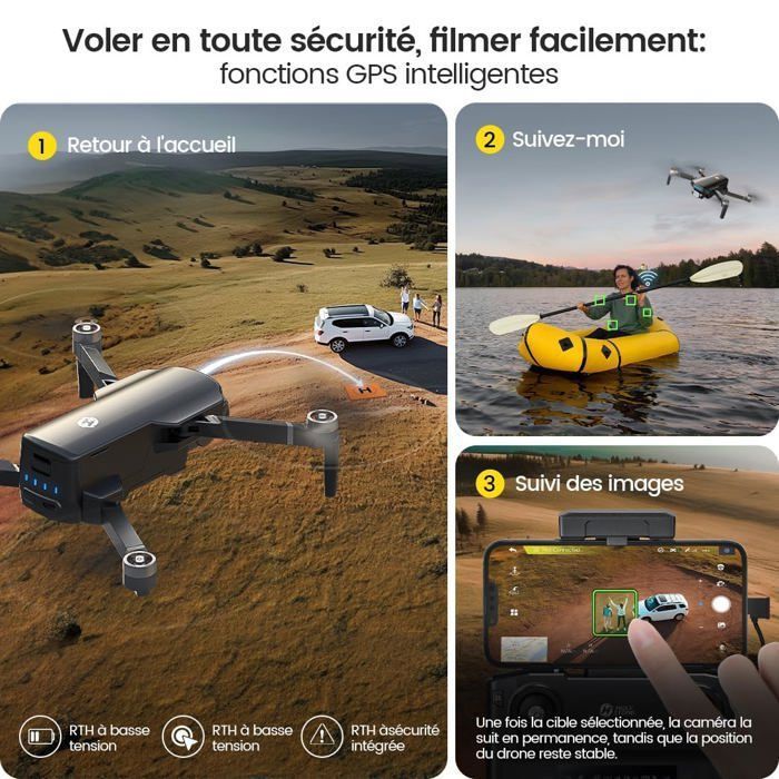 Holy Stone HS460 Drone GPS 4K – Pliable, 52 Min D'Autonomie, Moteur Sans Balais, Follow Me, Retour Auto – Moins De 249g