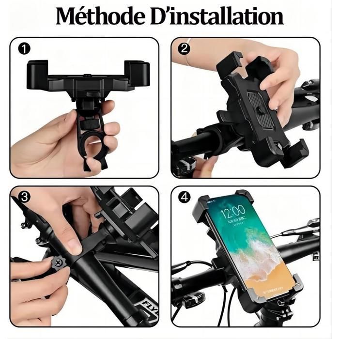 Support Téléphone Vélo Rotatif 360° - Silicone Et ABS - Pour Smartphones 4.5 à 6.5 Pouces - Guidon 22-35mm
