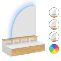 Idmarket - Coiffeuse ZELIA blanc et hêtre - Table de maquillage avec