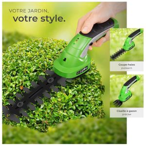 Cisaille à Gazon & Taille-Haie Sans Fil MASKO 7,2V – Batterie 2000mAh + Manche Télescopique 90-130cm + Roues + Lames Interchangeables