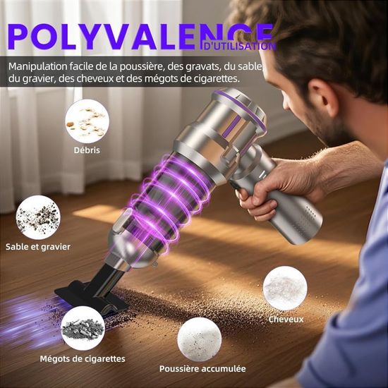 Piwaal Aspirateur à Main Sans Fil 4 En 1 22000 Pa - Souffleur 220000 Tr/min, Moteur Sans Balais, Idéal Poils Animaux, Voiture, Maison