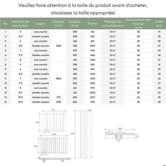 Radiateur à Eau Chaude Mural Mai & Mai FV 180x61 Gris Noir Double ...