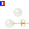 Compagnie Générale des Perles - Boucles d'Oreilles Véritables Perles de Culture 7-8 mm Or 18 Cts Système Poussettes - Bijou Femme-0