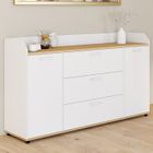 IDMARKET Buffet 140 cm JABA 4 portes avec rebord blanc et plateau bois façon hêtre