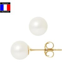 Compagnie Générale des Perles - Boucles d'Oreilles Véritables Perles de Culture 7-8 mm Or 18 Cts Système Poussettes - Bijou Femme