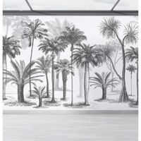 Papier Peint Panoramique jungle Soie, 356 x 250 cm, noir et blanc Sketch Tropical Rainforest Coconut Tree Geant Mural Personnalisé