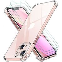 Coque iPhone 13 mini + 2 Verres Trempés Protection écran Intégrale 9H Anti-Rayures Housse Silicone Antichoc Transparent