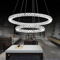 YUENFONG Lustre en Cristal Moderne 48W LED 2 Anneaux Plafonnier Lampes, Lampe Suspendue Créative Salle Manger (Blanc Froid, 48W)