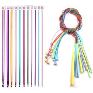 Set De 11 Crochets Tunisiens En Aluminium - Tailles 2.0 à 8.0 Mm, Longueur 27 Cm - Multicolore Avec Sac De Rangement