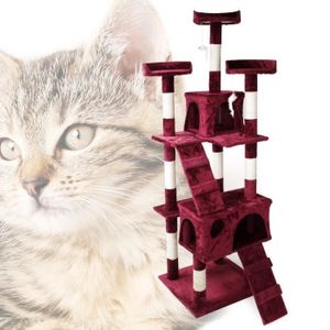 ARBRE À CHAT Arbre à chat en rouge vin rouge 170cm avec maisons
