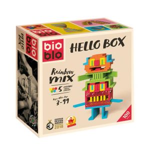 ASSEMBLAGE CONSTRUCTION Jeu de construction Bioblo Hello Box - 100 briques multicolores - écologique en bois certifié PEFC