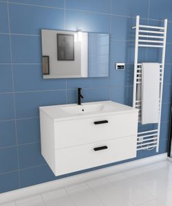 MEUBLE VASQUE - PLAN Meuble salle de bains 80 cm 2 Tiroirs Blanc avec V