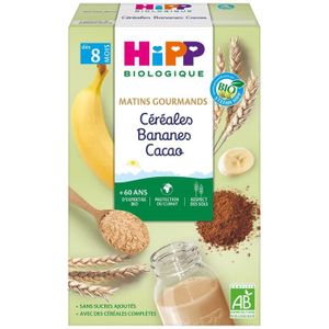 CÉRÉALES BÉBÉ Hipp Bio Matins Gourmands Céréales Bananes Cacao +8m 250g