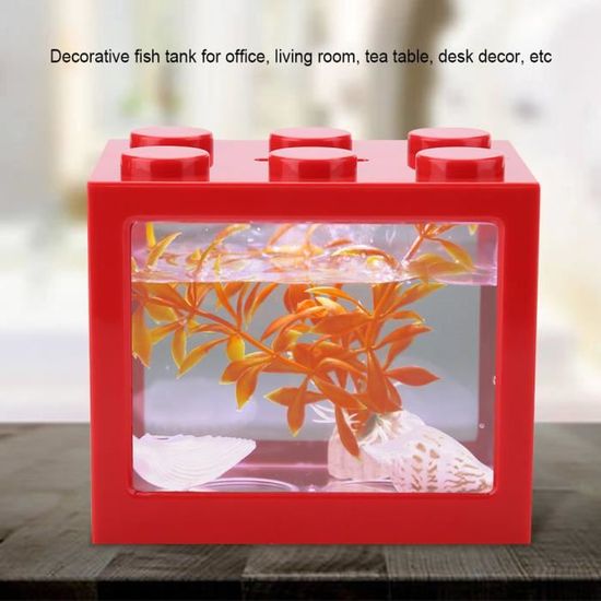 Akozon petit aquarium Décoratif Mini Aquarium USB Lampe LED Lampe Fish Tank Box Office Tea Table Décor (Rouge)
