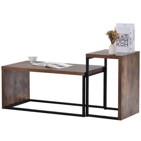 Lot de 2 tables basses gigognes design industriel Cdiscount Maison