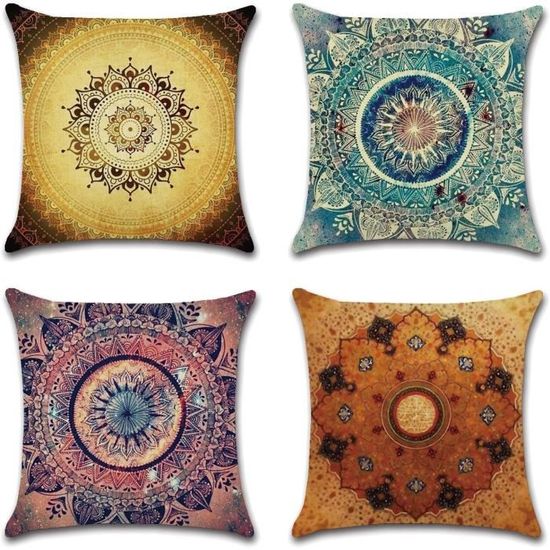 Lot De 4 Housses De Coussin Lin 50x50 Cm – Motif Océan Animaux Marins, Déco Plage Salon - 4