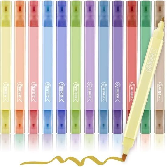 YOSKAIDI Ensemble De Surligneurs Pastel, 12 Pièces, Stylos Surligneurs Colorés, Stylo Surligneur Lumineux Sans Bavures Et Marqueurs Bibliques à Séchage Rapide, Ensemble De Papeterie Scolaire