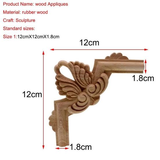 Décalcomanies Sculptées Bois – Appliques Murales Coin Onlay, Style Européen, 13x3,5 Cm, Lot 8/16