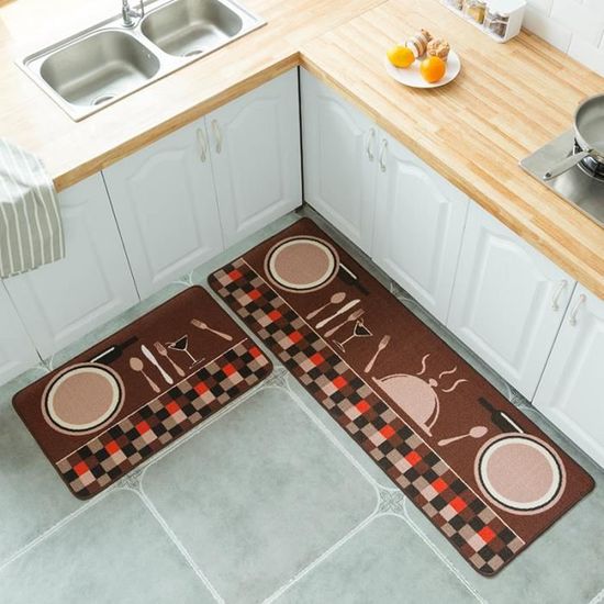 2 Tapis Cuisine Anti-Dérapants - 40x60cm + 40x120cm Noir | Absorbant Lavable