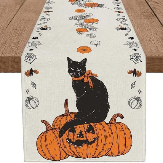 4 Sets De Table Automne Chat Citrouille - 30x45cm, Lavables - Antidérapants, Résistants à La Chaleur