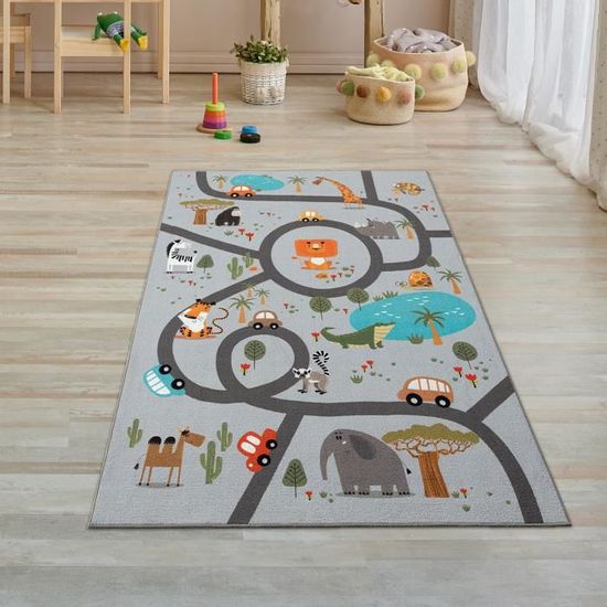 Tapis De Jeu Ville Miami 200x140 Cm - Routes, Parkings, Bâtiments, Motif Unique, Dos Antidérapant, Tissu Polyester Doux, Pour Enfants