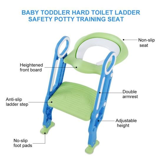 Chaise de toilette dure pour tout-petit bébé, siège de formation pour pot de sécurité réglable (bleu + vert)