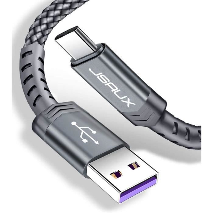 Câble USB-C Renforcé 1 Mètre Pour Huawei P20 Et Autres Modèles - Charge Rapide - Noir - Neuf Sous Blister