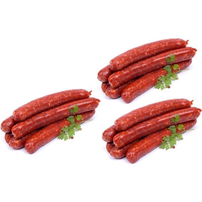 Merguez Boeuf & Mouton - Lot de 3 × 6 Merguez Artisanales sans porc - Viande origine France garantie