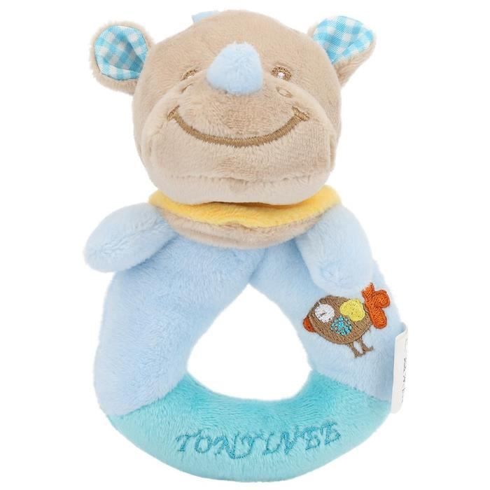 BOYOU Jouet Mignon Poignée De Main Cloche 0-12 Mois Bébé Saisissant Hochets Jouet Éducatif (Rhinocéros)