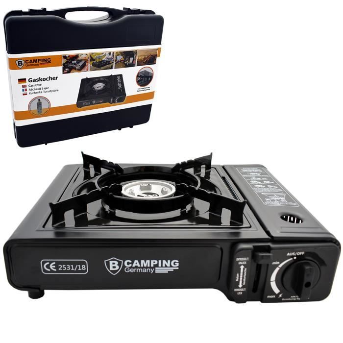 Réchaud à gaz de camping noir max. 2,1 kW cartouches gaz butane cuisinière à gaz brûleur barbecue camping jardin fêtes