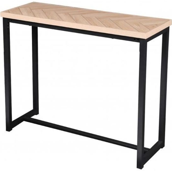 Console d'Entrée en Métal Noir et Bois Chevrons - Longueur 100cm 0,000000