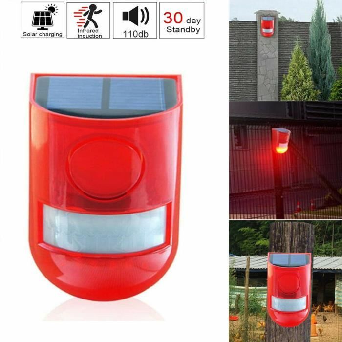 Lampe d'avertissement de sécurité de jardin extérieur étanche à l'eau de capteur solaire LED