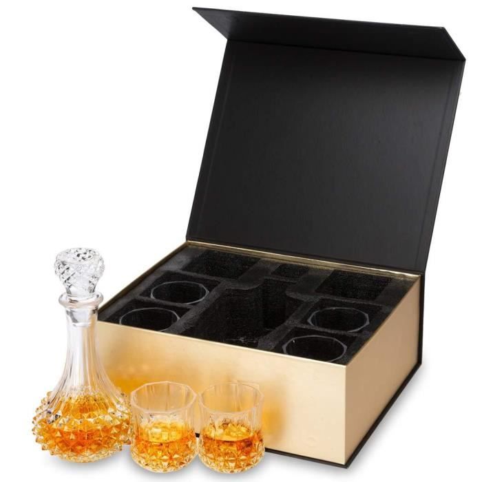 KANARS 7 Pièces Carafe Whisky, 600ml Bouteille avec 6X 300ml Verre à Whiskey, Décanter Cristal, Belle Boîte Cadea