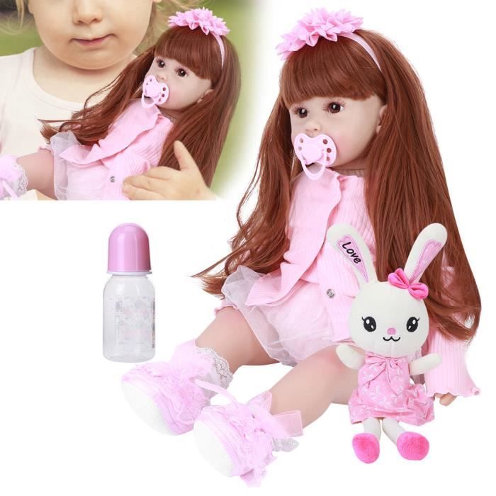 Atyhao poupée bébé fille Reborn Toddler Silicone Baby Girl Doll Vivid Creativity Present Beautiful Baby Toy 60cm (Brown Eyes)