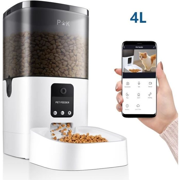 4L Balimo WIFI Distributeur Automatique de Nourriture pour Chat et Chien,Distributeur de Croquette Gamelle Avec caméra- APP Contrôle